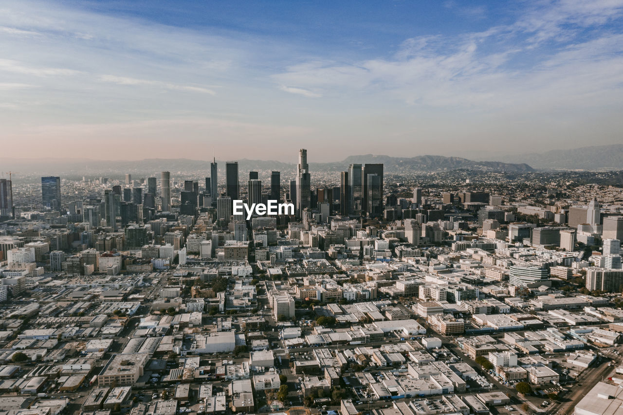 Circa november 2019: aerial drone view of downtown los angeles, california on beautiful sunny day