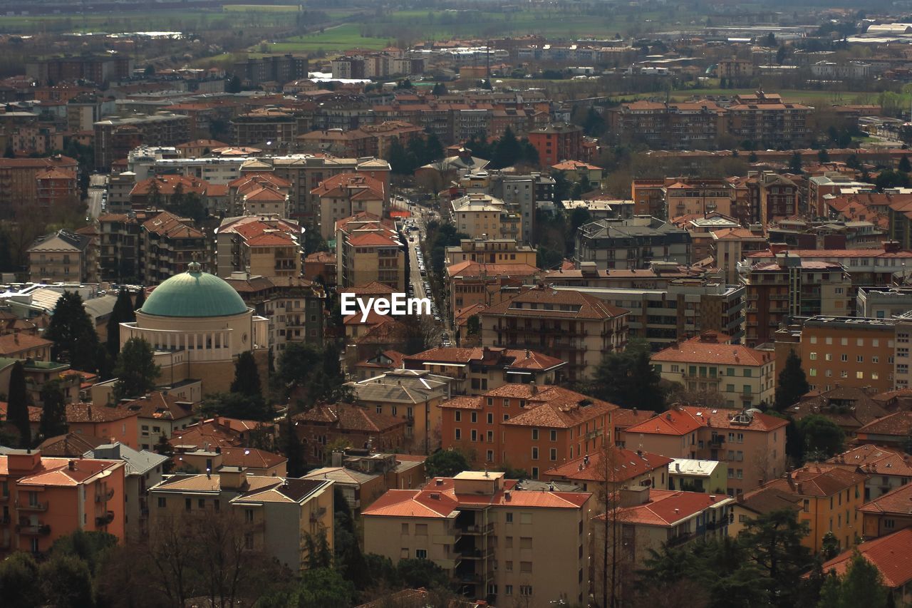 High angle view of buildings in city