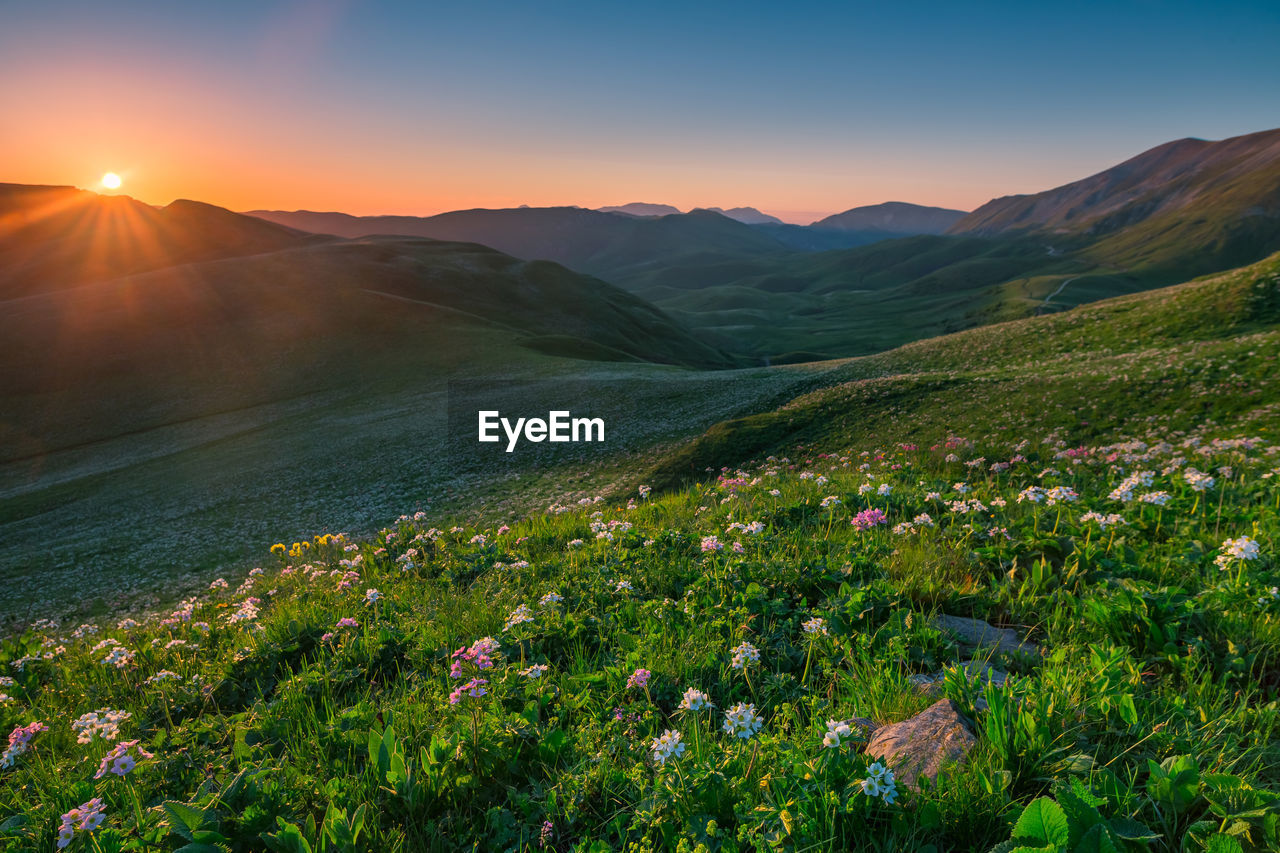 Mountains of chechnya. scenic view of mountains against sky during sunset