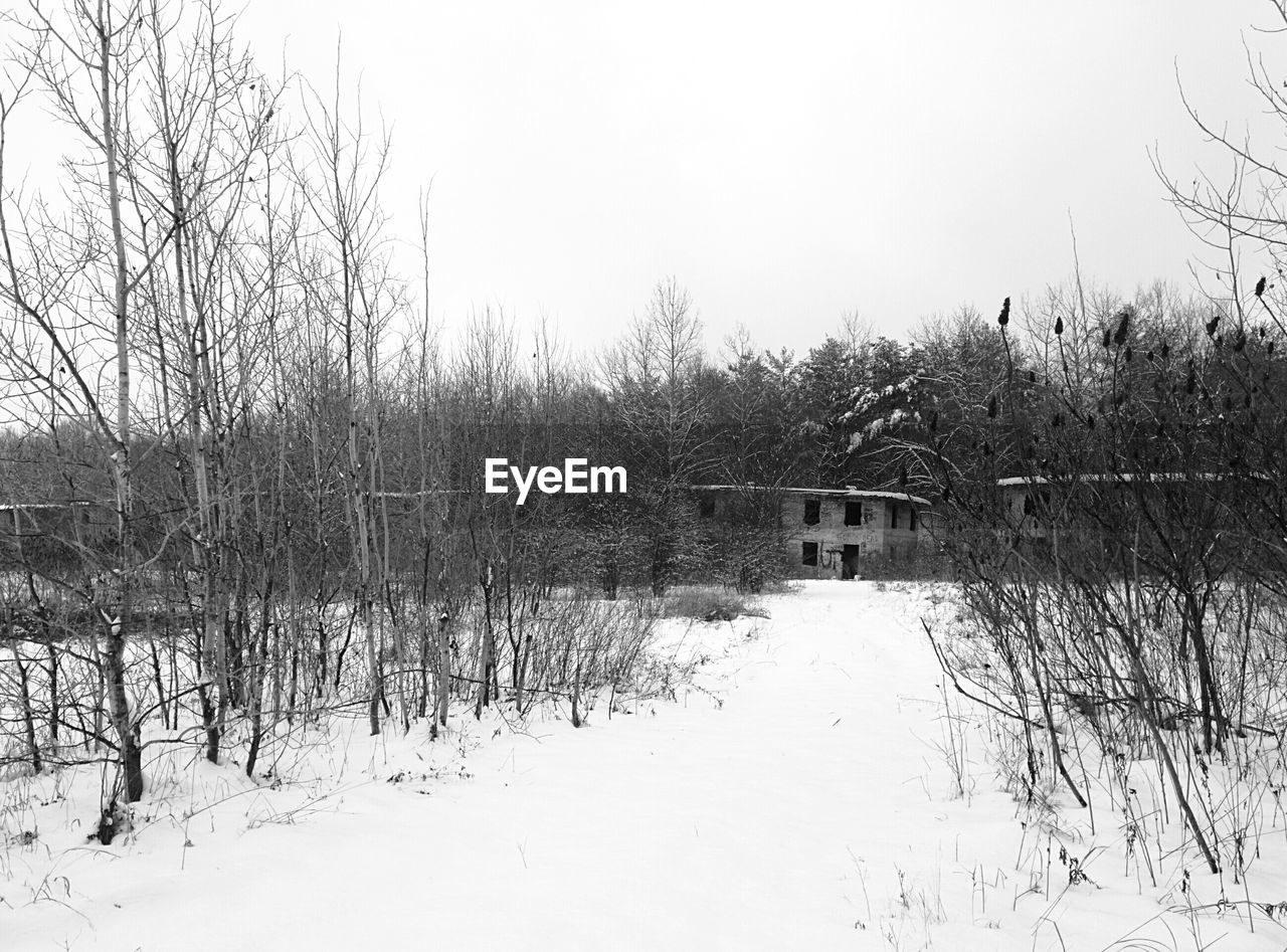 Abandoned settlement in winter scenery