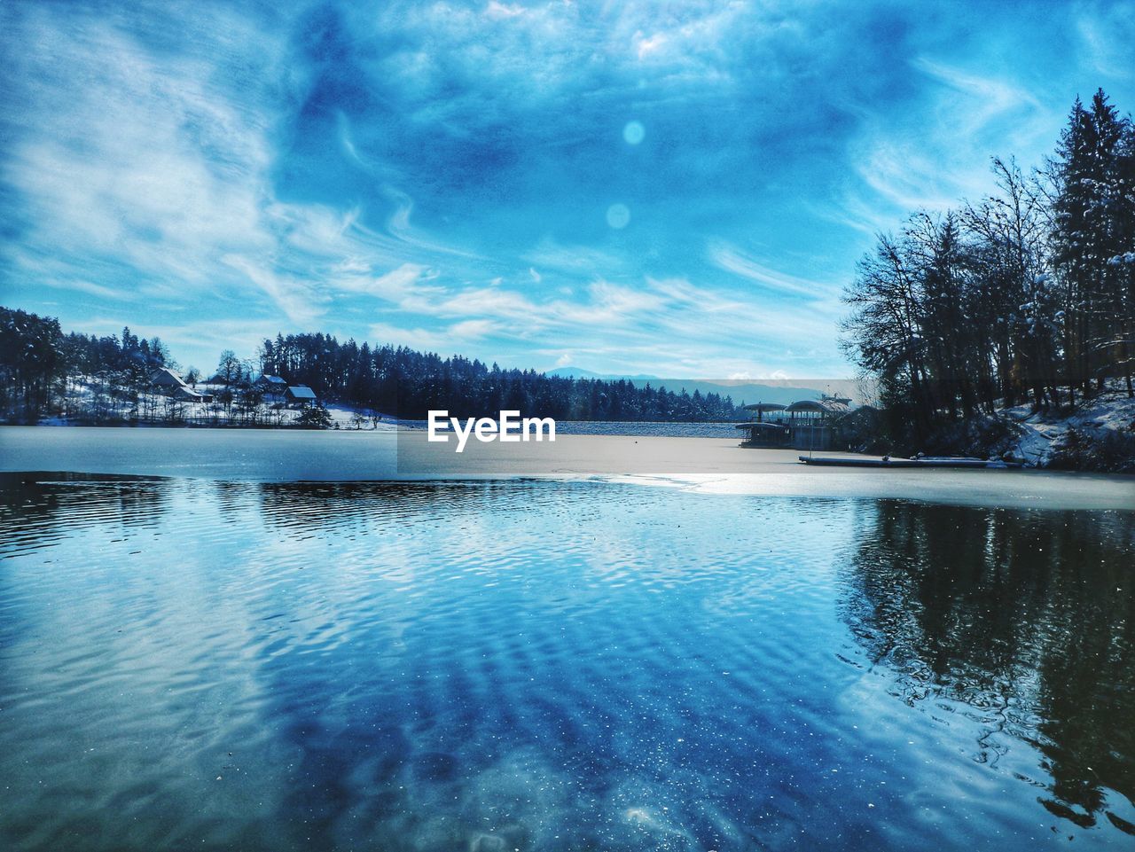 SCENIC VIEW OF LAKE AGAINST BLUE SKY