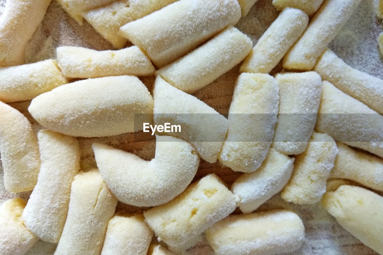 High angle view of gnocchi on table