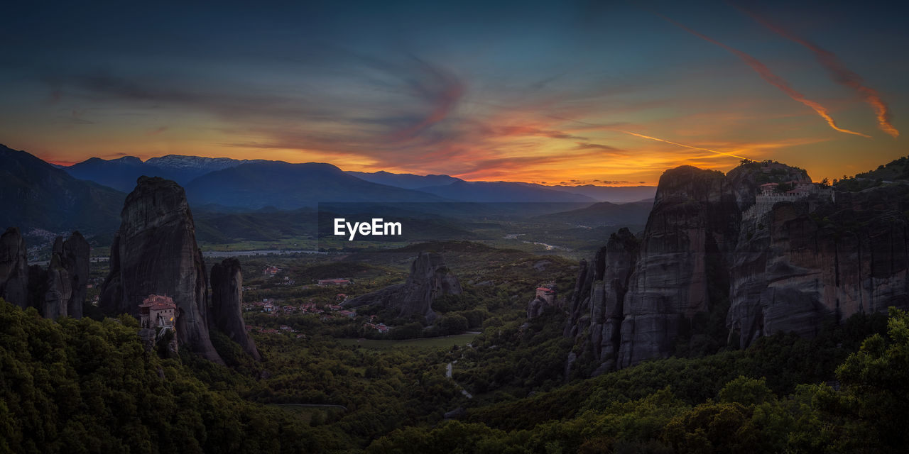 The impressive rocks of meteora are rising from the plains of thessaly