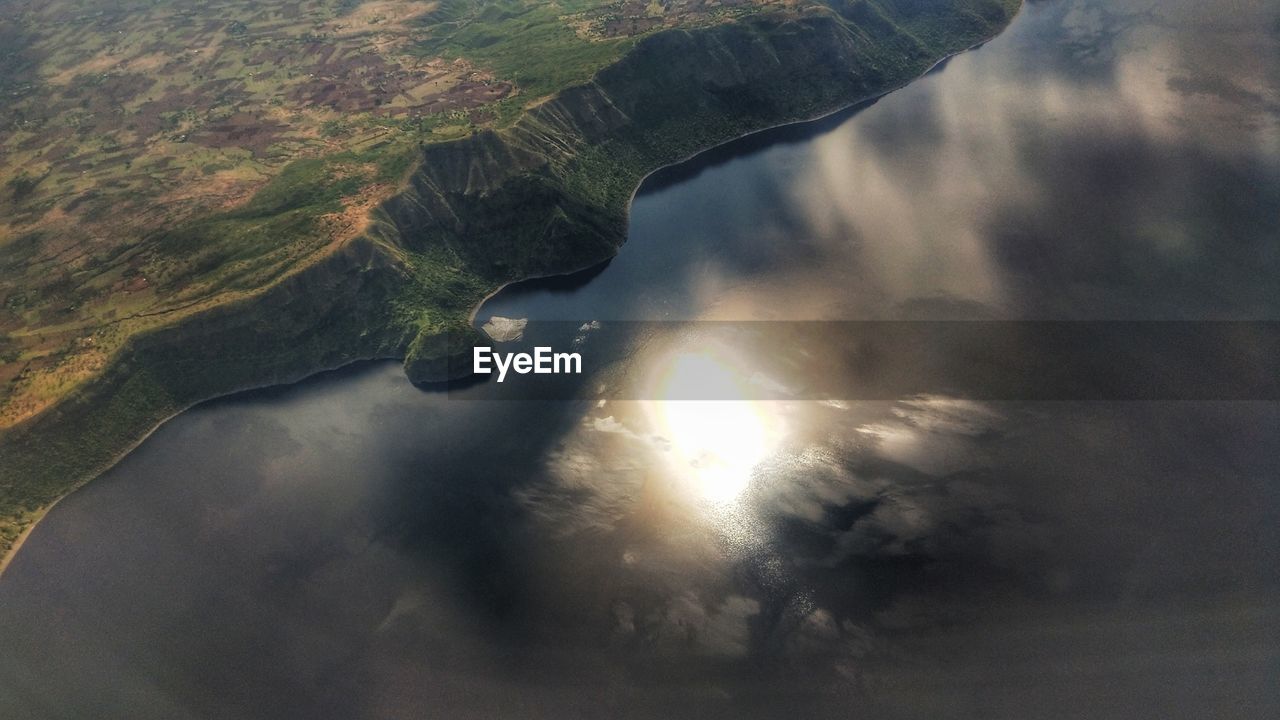 High angle view of lake against sky