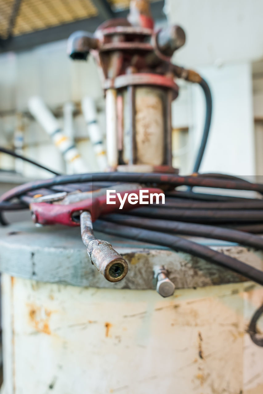 Close-up of welding equipment in factory