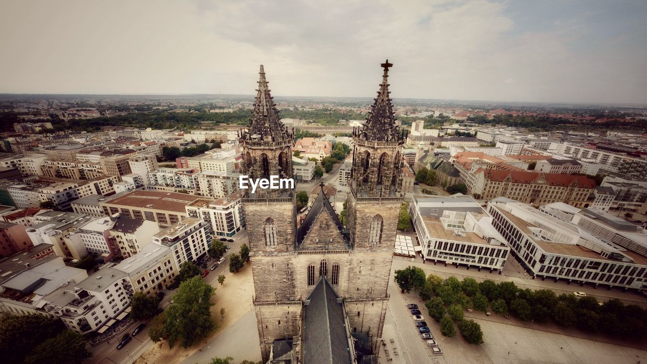 High angle view of townscape against sky