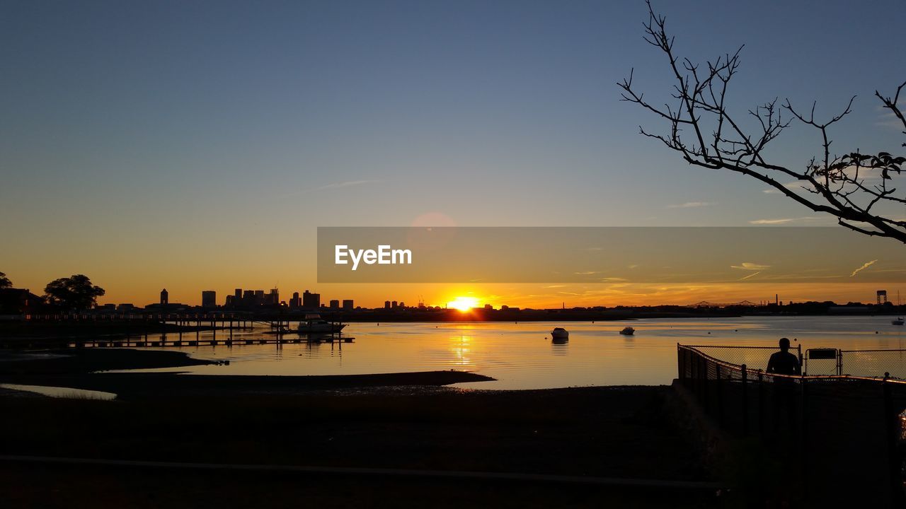 Scenic view of river against sky during sunset