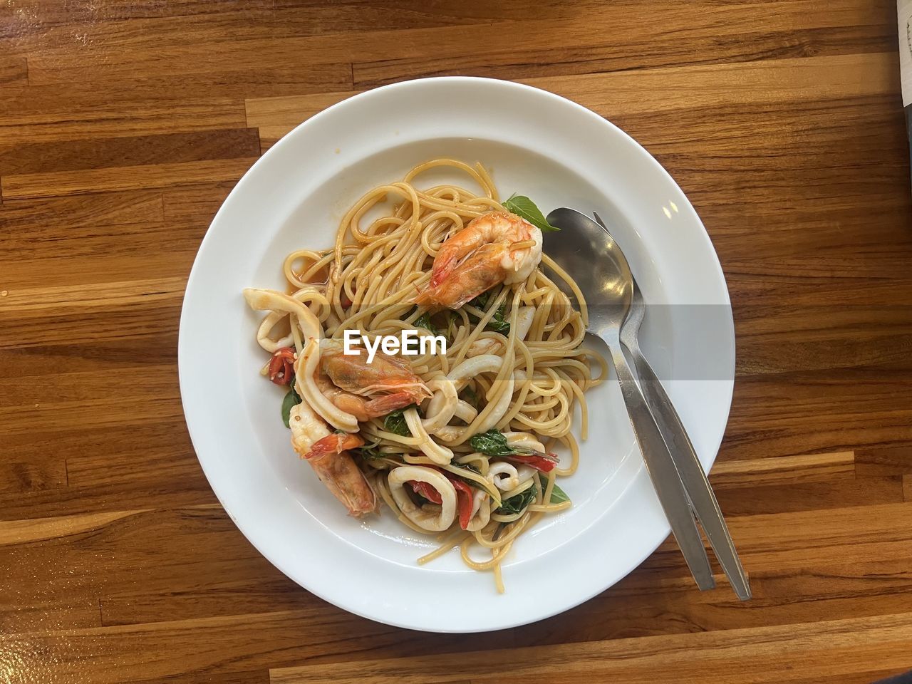 directly above shot of food in plate on table