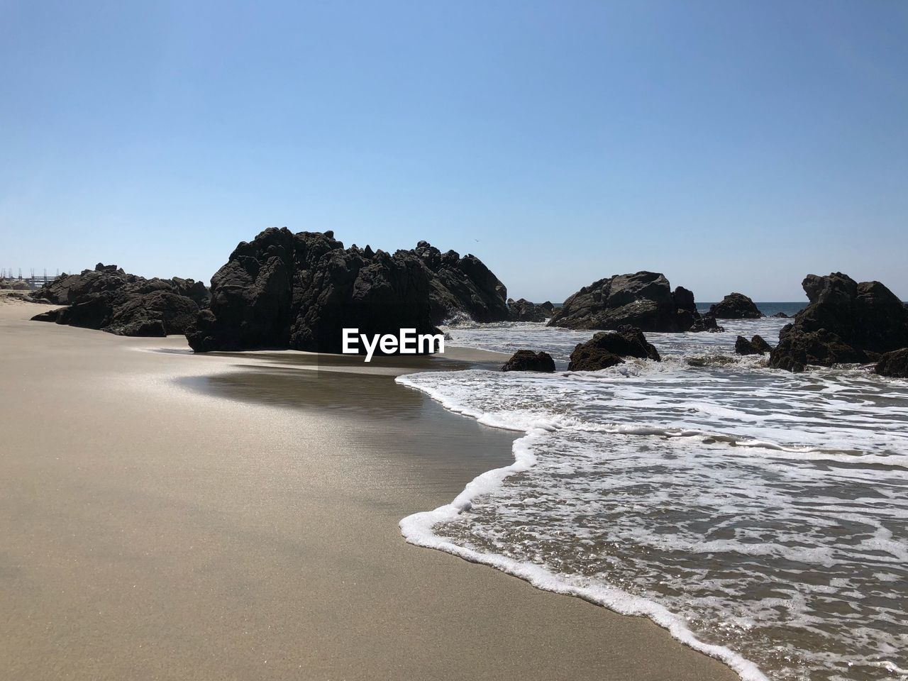 SCENIC VIEW OF BEACH AGAINST CLEAR BLUE SKY