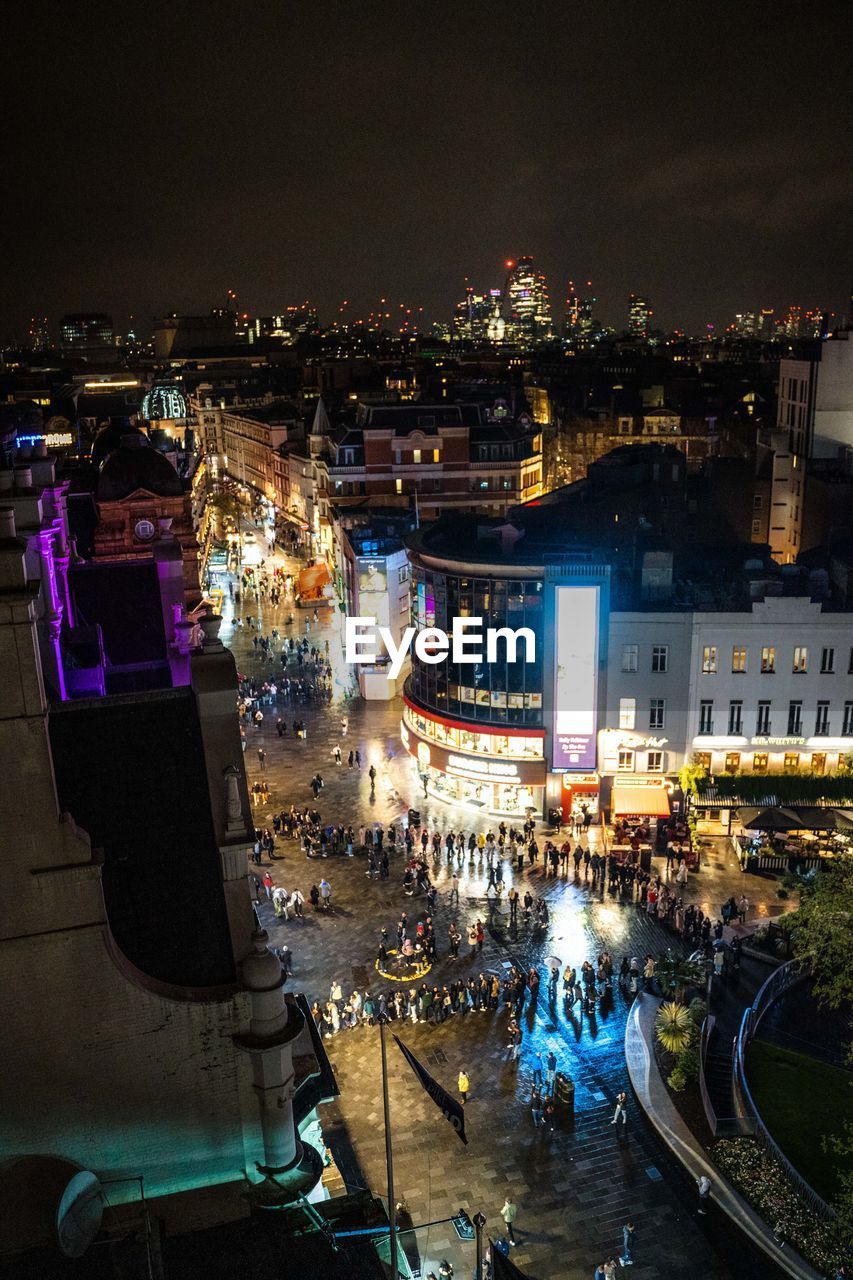 high angle view of illuminated city at night