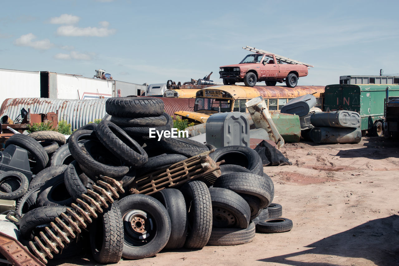 Heap of tires at junkyard