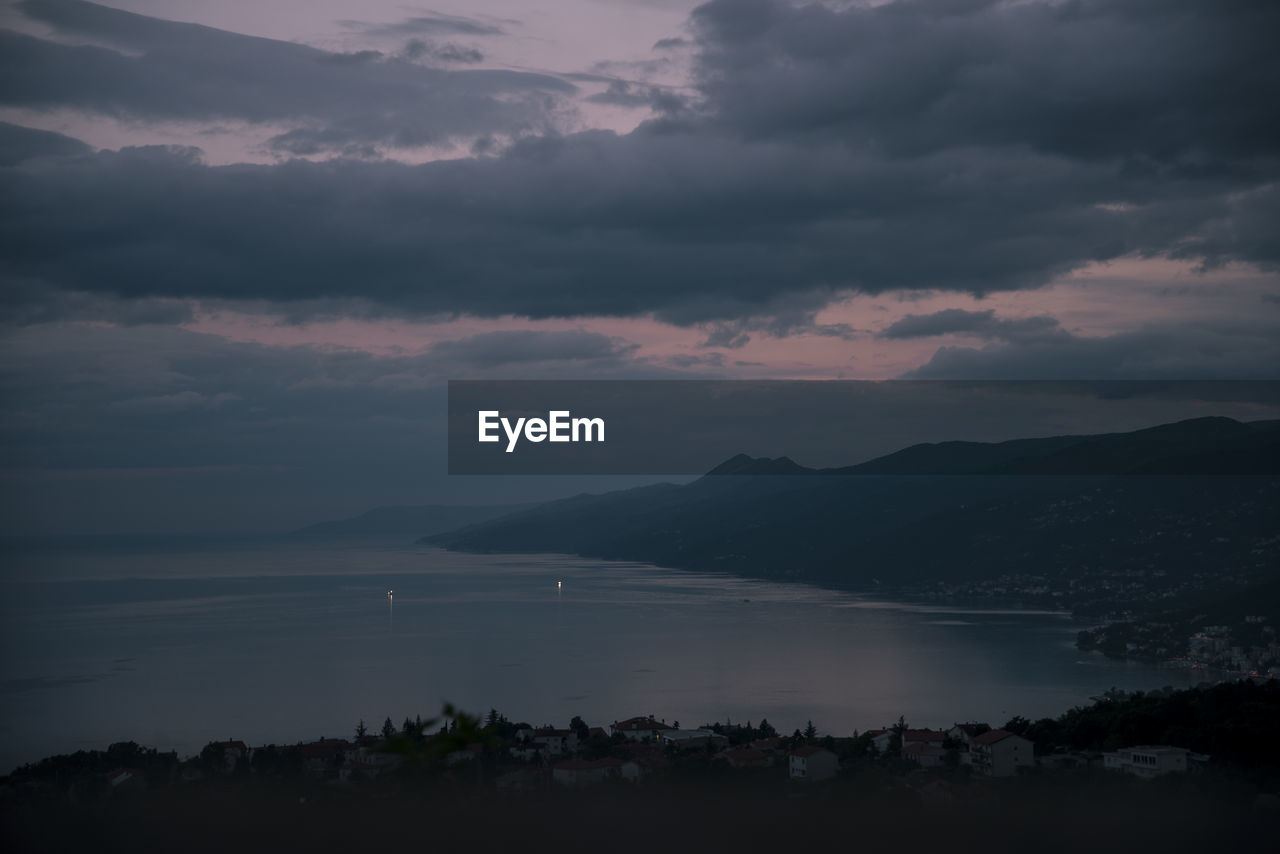 Scenic view of sea against dramatic sky