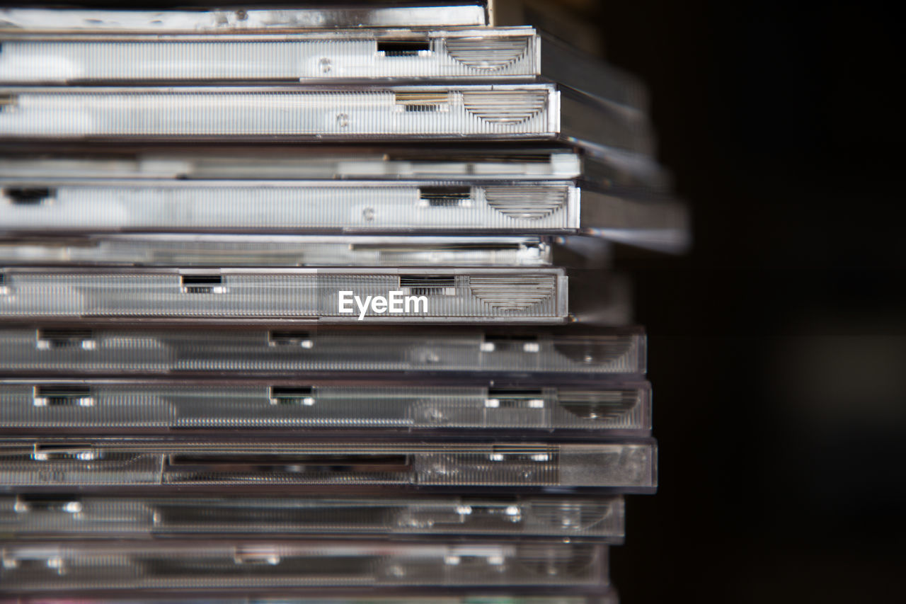 Close-up of cds stack