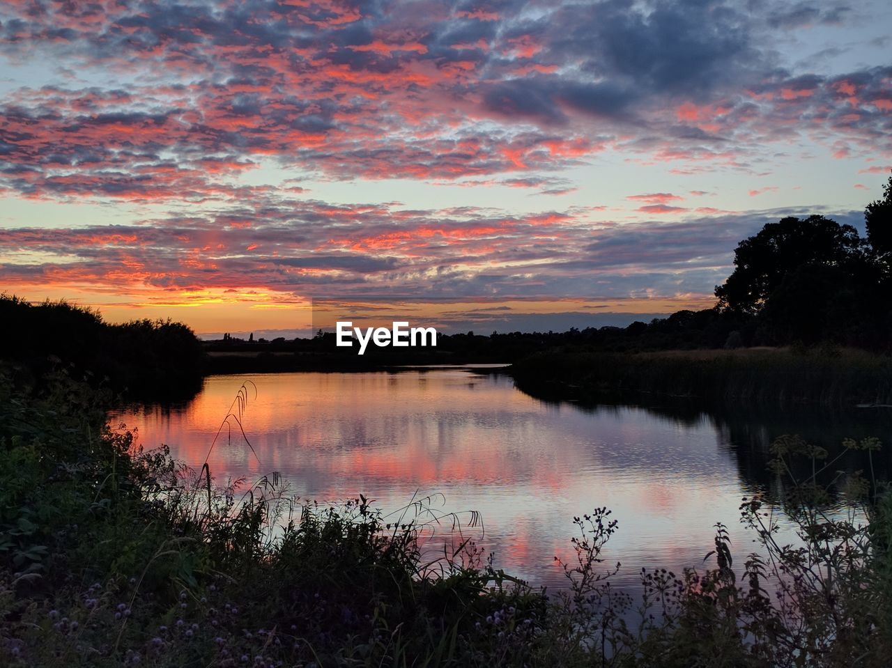 Scenic view of lake against cloudy sky