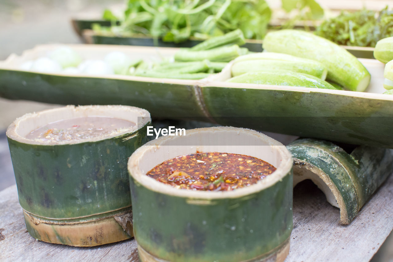 CLOSE-UP OF VEGETABLES IN BOWL AT MARKET