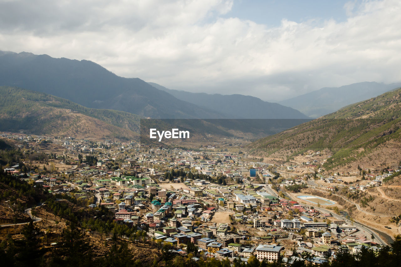 High angle view of townscape against sky