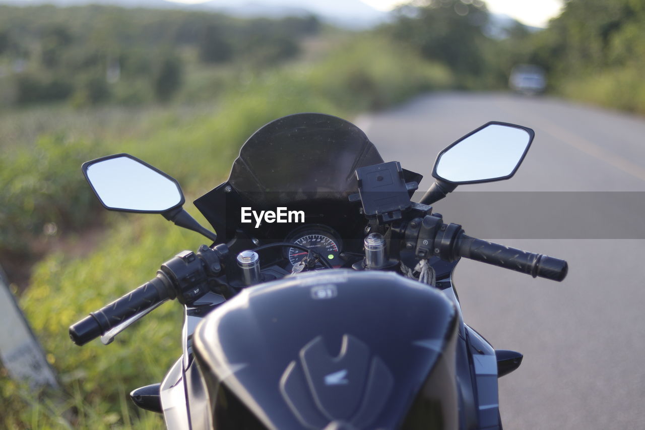 Motorcycle parked on road