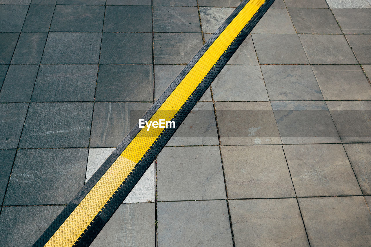 High angle view of paving stones at townsquare