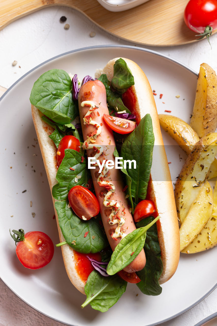 high angle view of food served in plate