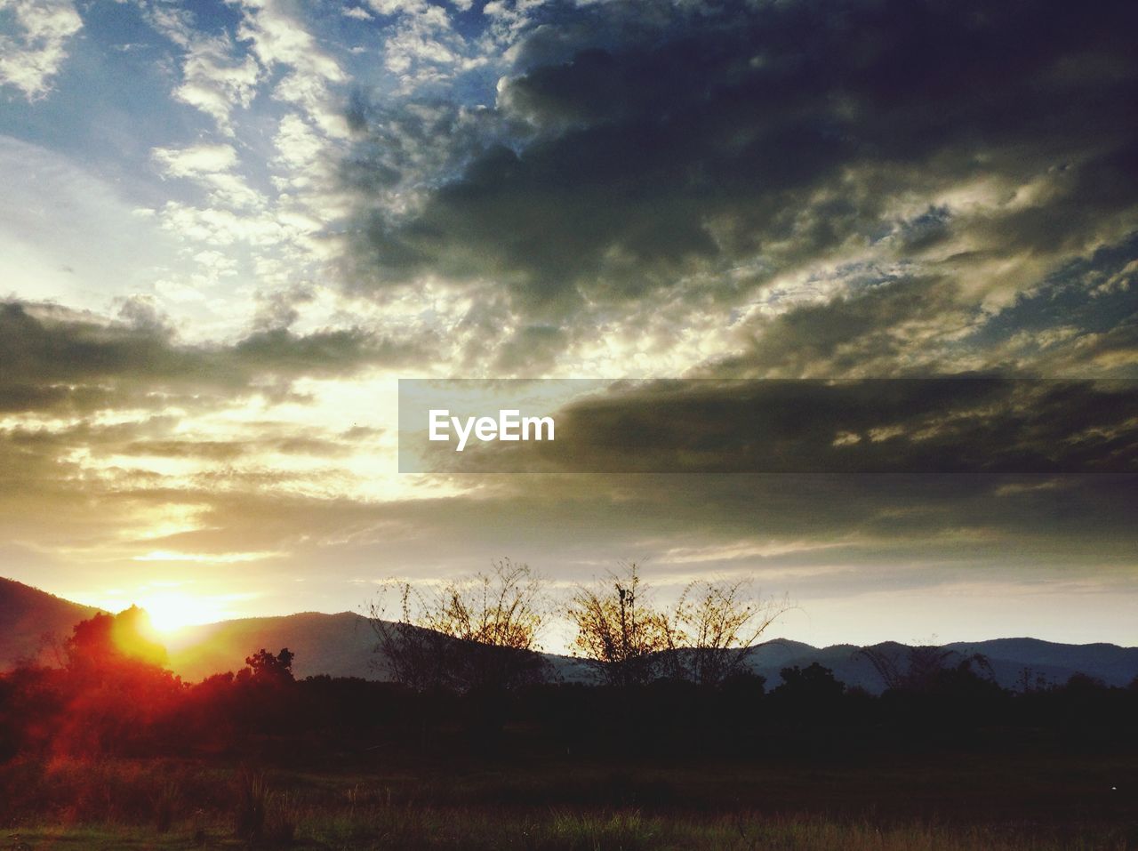 View of mountain range at sunrise