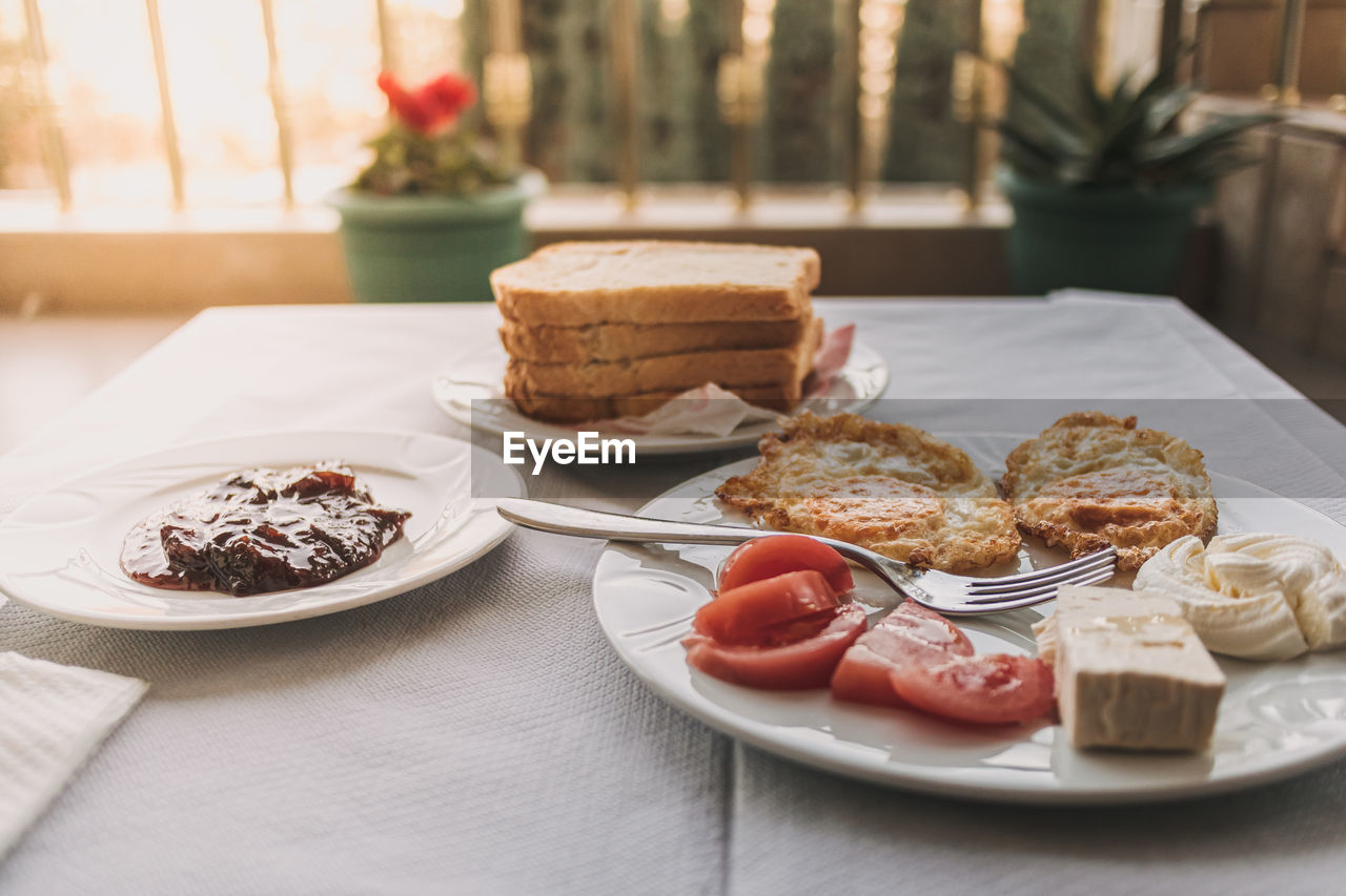 high angle view of food in plate on table