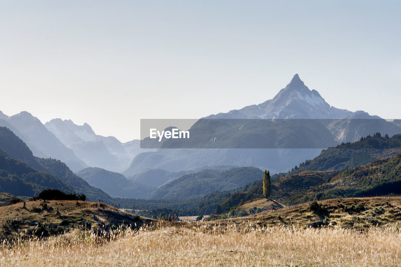 Scenic view of mountains against clear sky