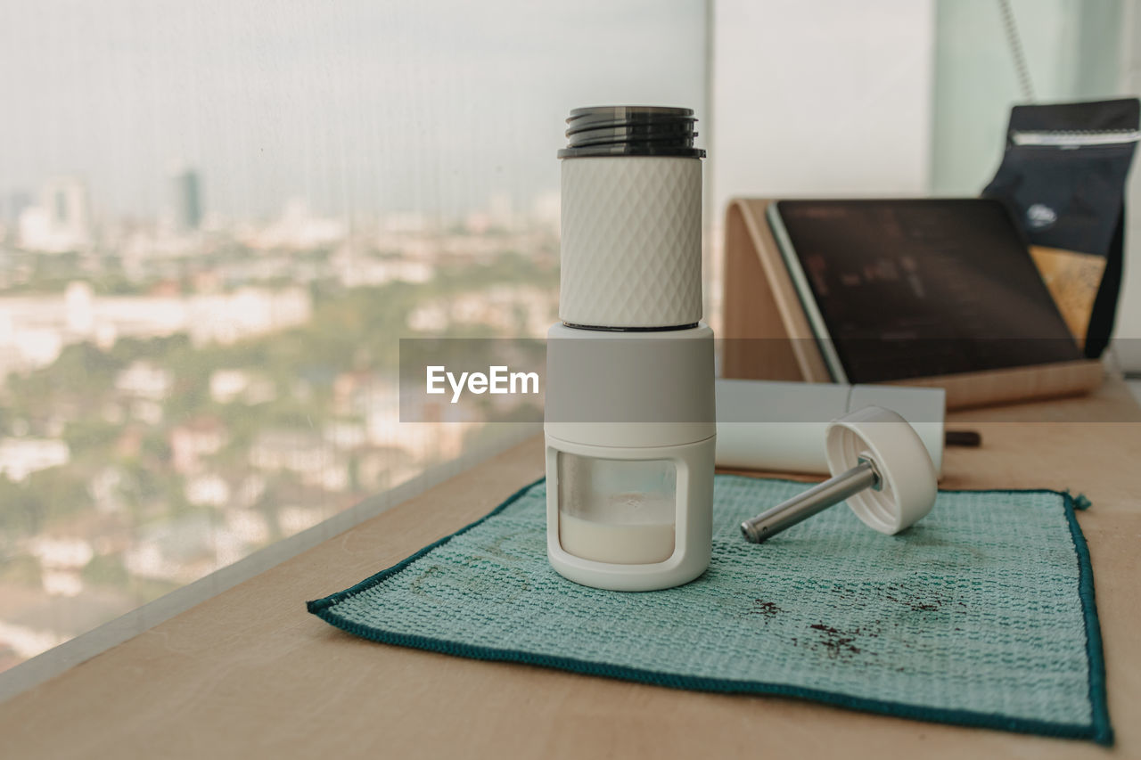 high angle view of coffee on table