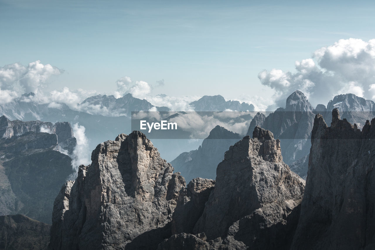 Panoramic view of rocky mountains against sky