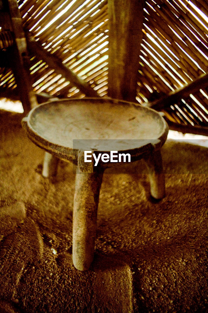 High angle view of wooden stool