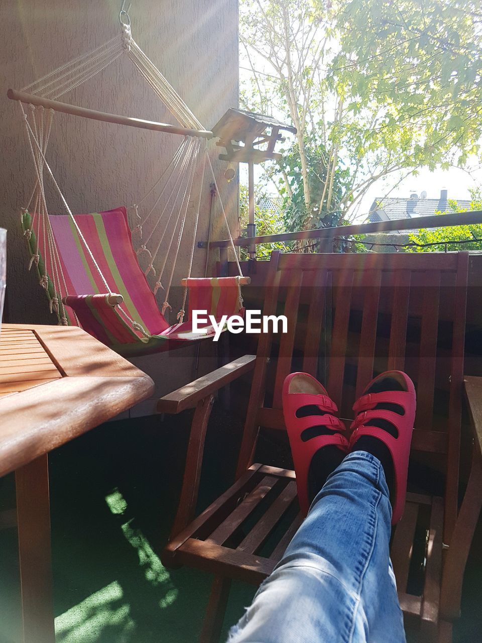 LOW SECTION OF MAN WITH HAMMOCK IN AUTUMN