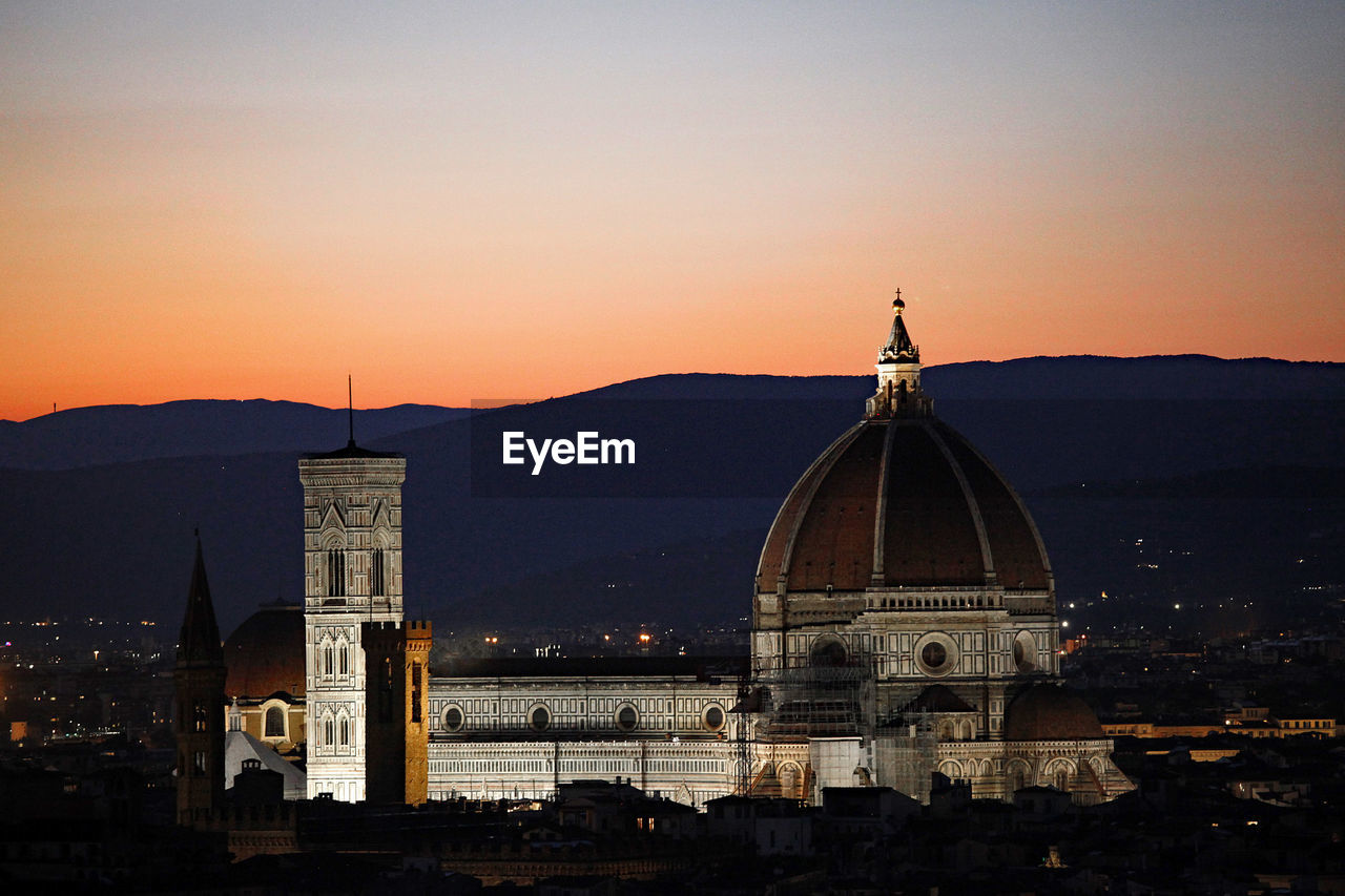 Florence cathedral illuminated at sunset