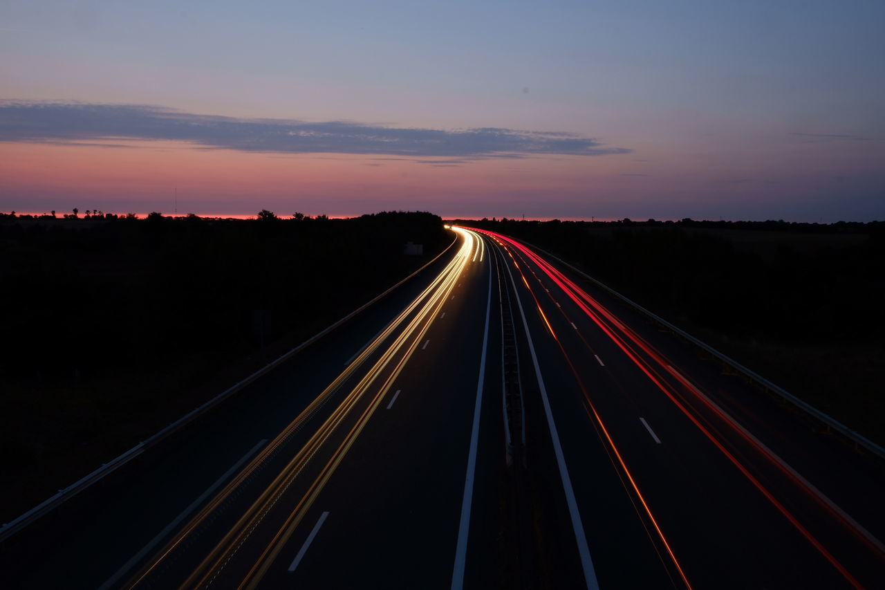 Light trails on highway at night