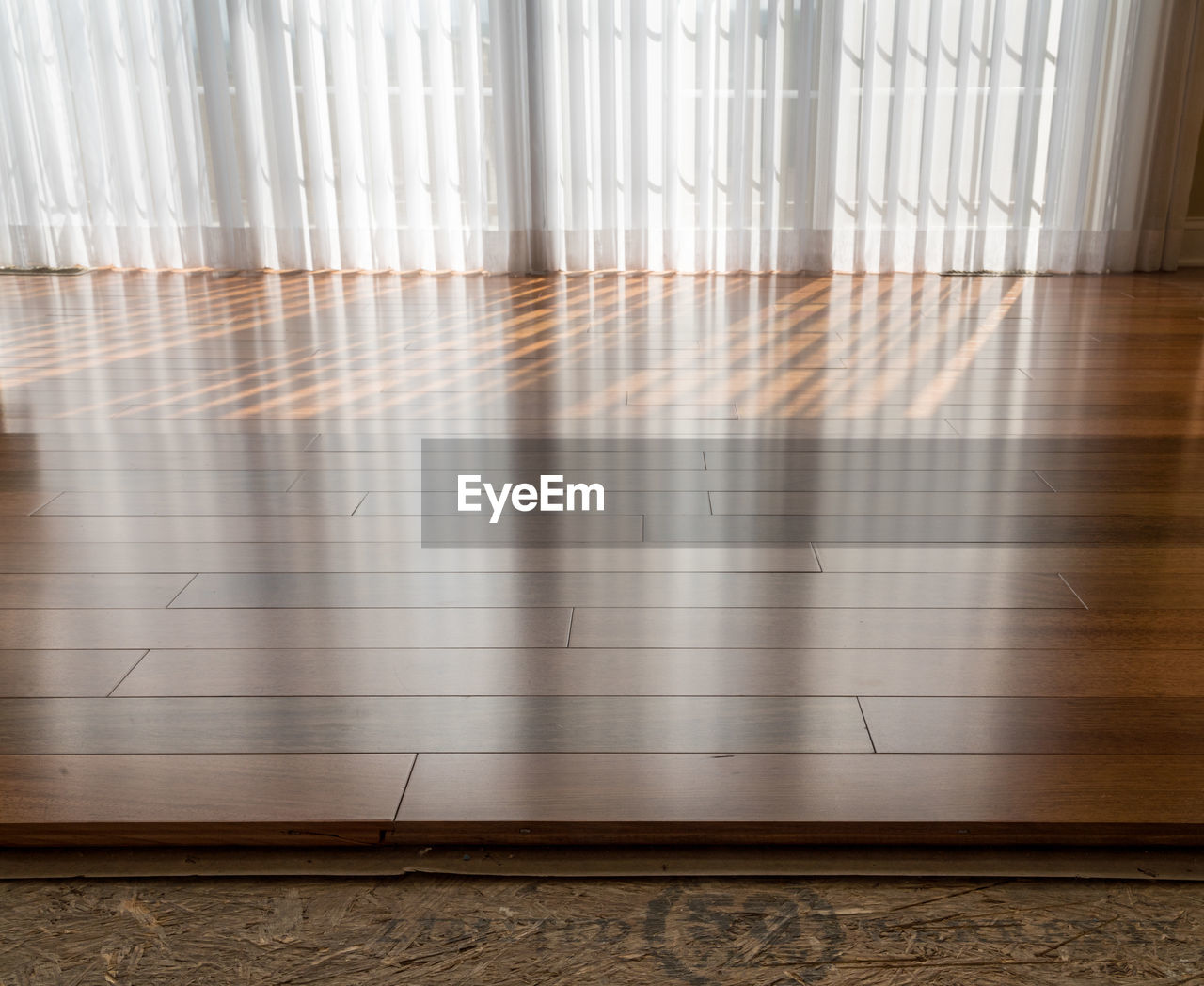 High angle view of empty hardwood floor