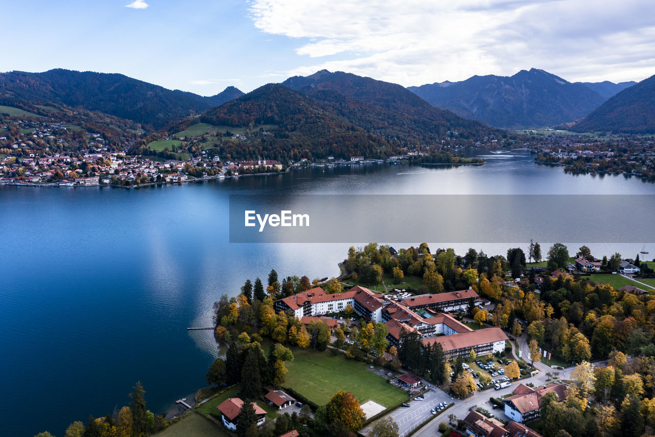 Germany, bavaria, tegernsee, aerial townscape with lake