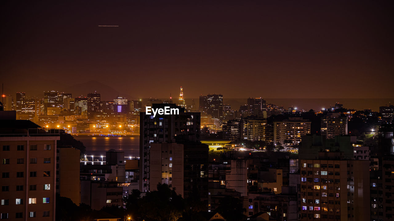 Long exposure urban night photography with buildings and lights in rio de janeiro, brazil