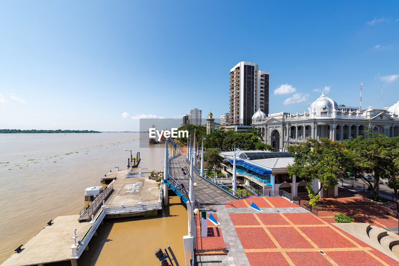 View of buildings against blue sky