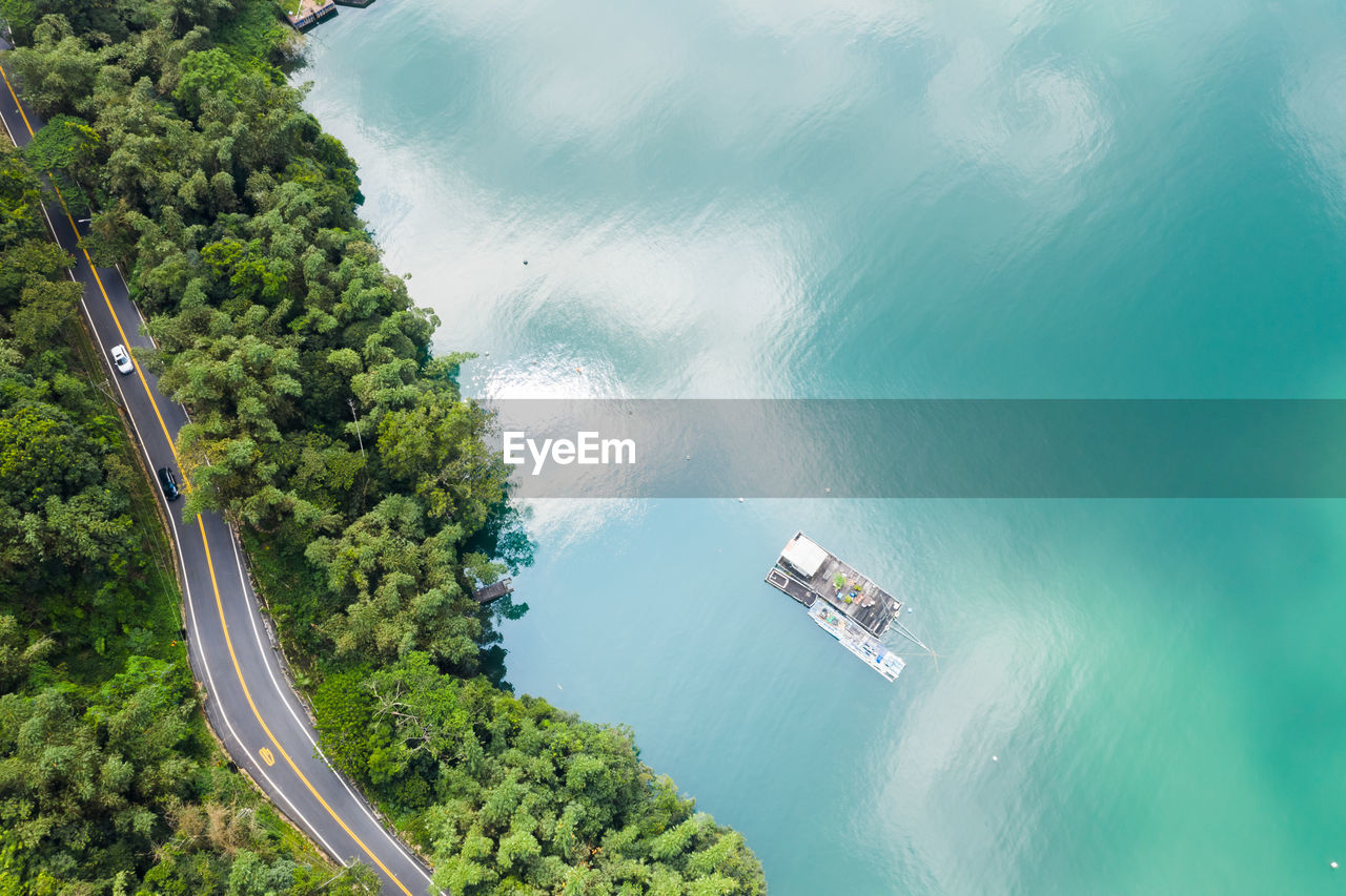 Aerial view of nautical vessel in lake