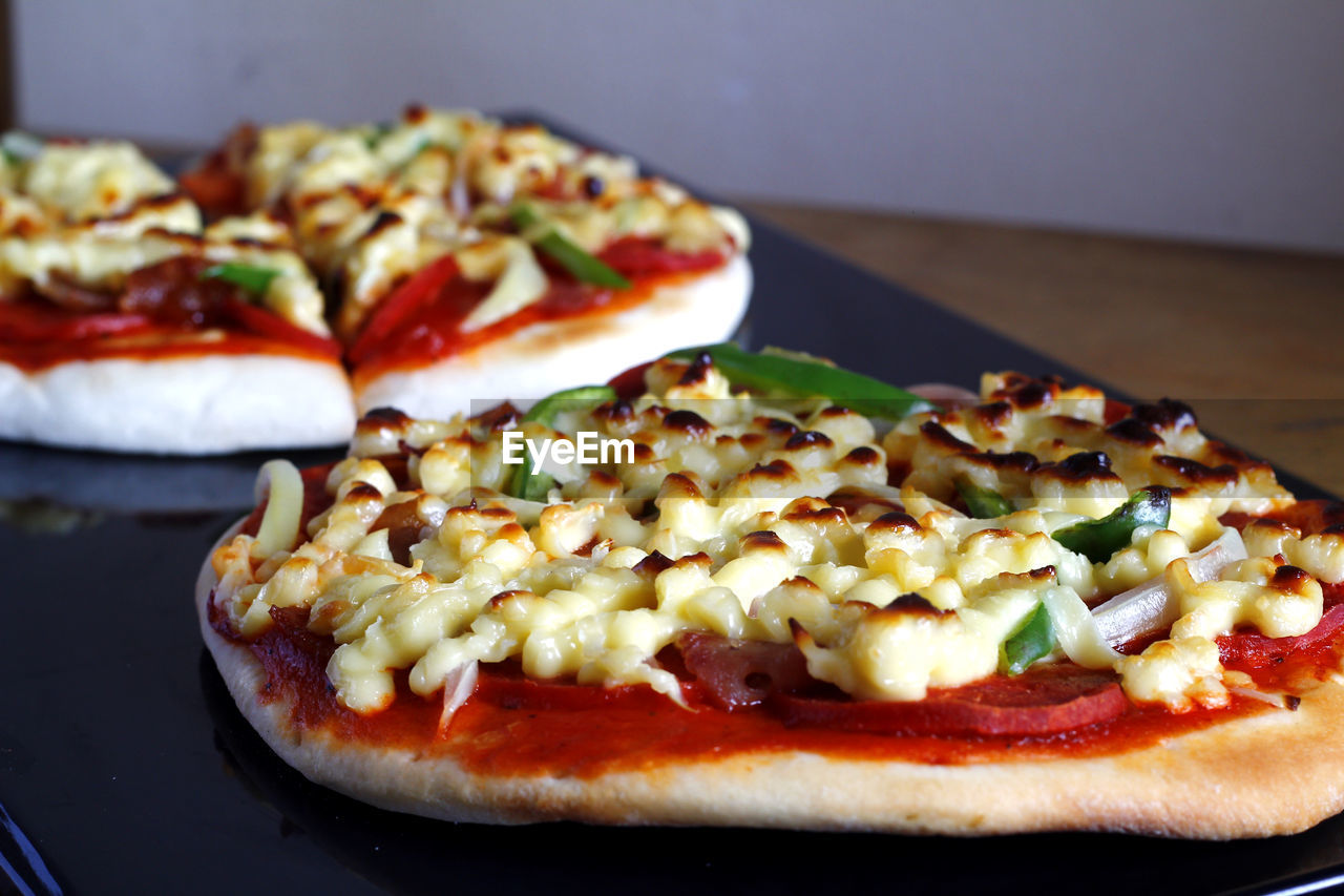 CLOSE-UP OF PIZZA SERVED IN PLATE