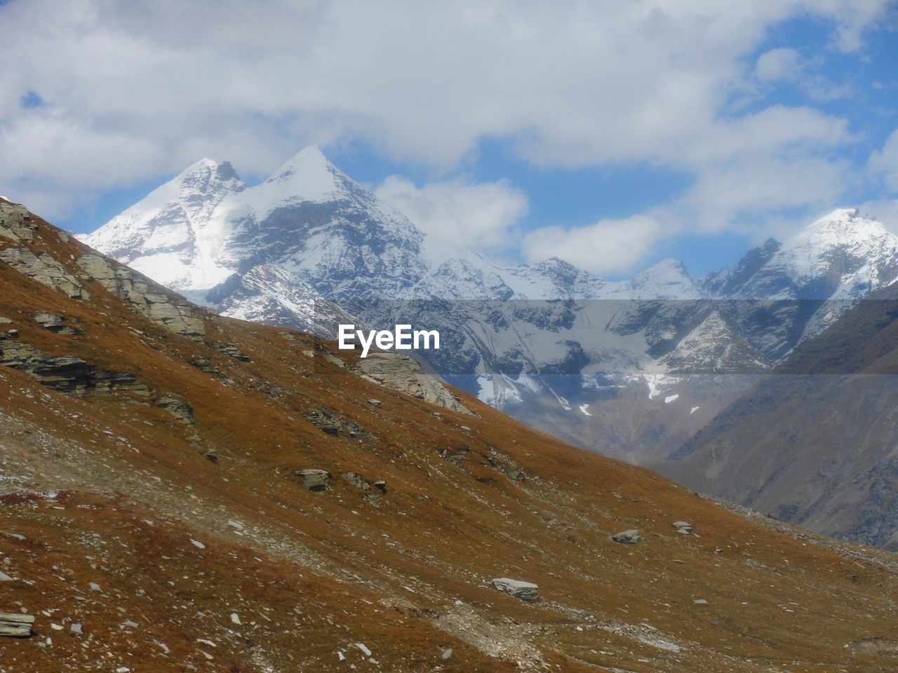 Scenic view of snowcapped mountains against sky