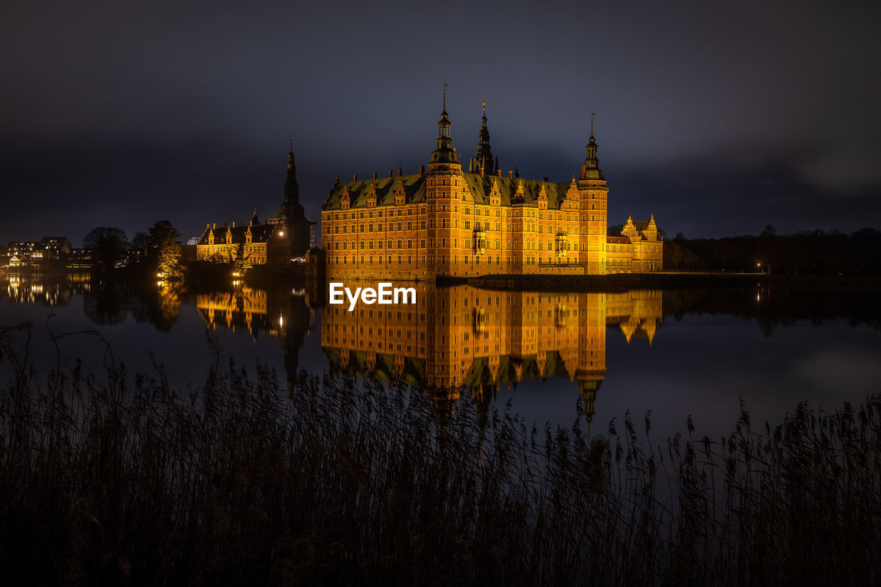 Frederiksborg castle in hillerod, denmark at night