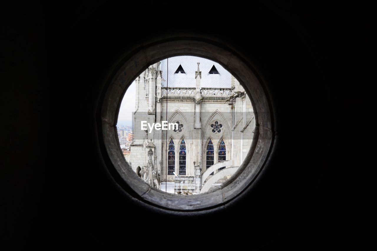 Building seen through window