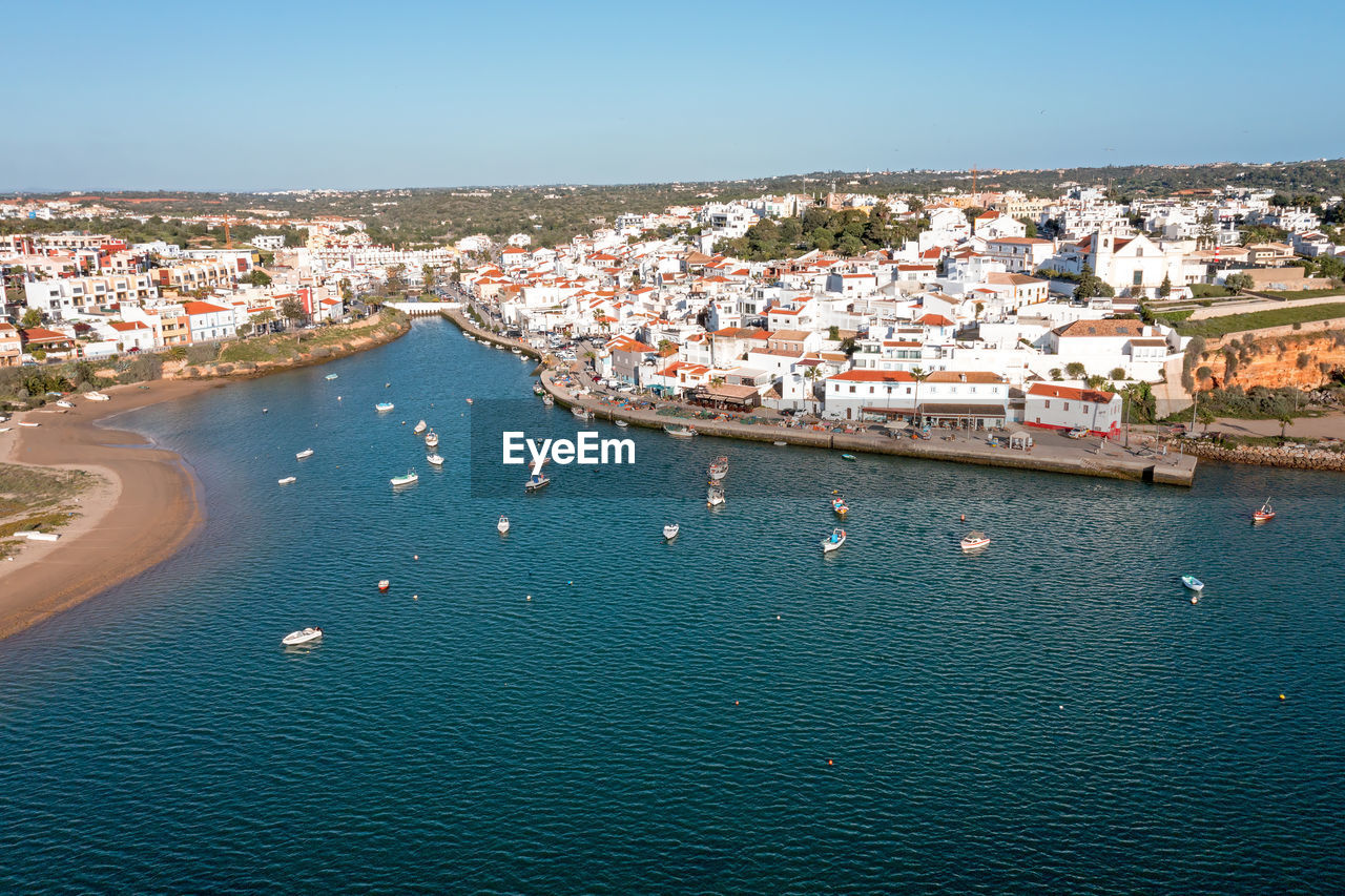 Aerial from the historical village ferragudo in the algarve portugal