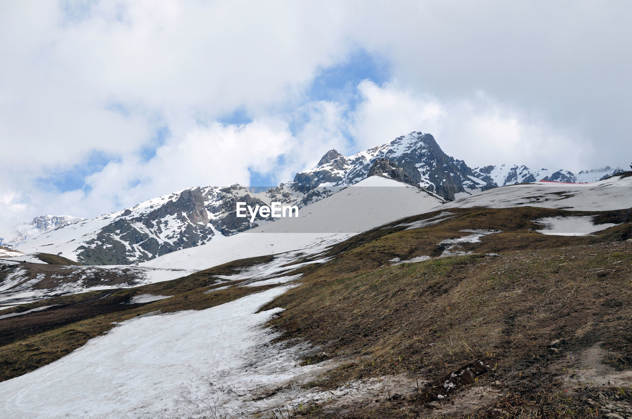 Scenic view of snowcapped mountains against sky