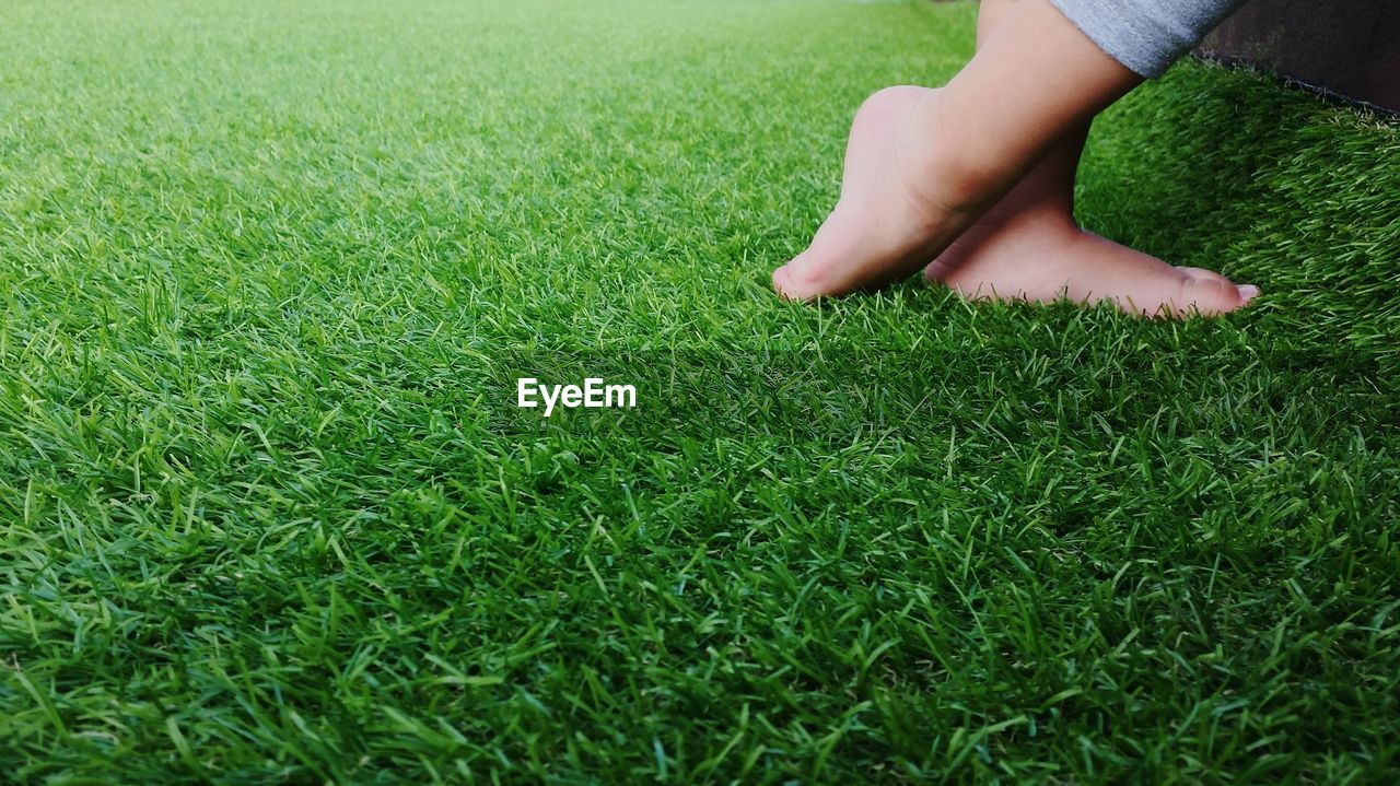 Low section of child standing on grass