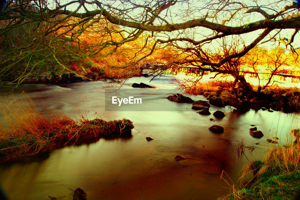 SCENIC VIEW OF LAKE AT SUNSET