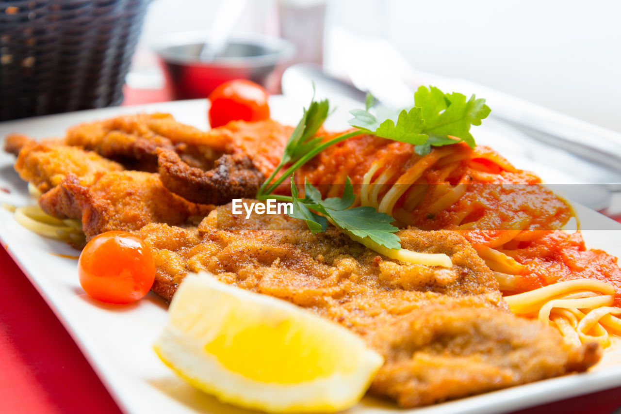 Close-up of meal served in plate