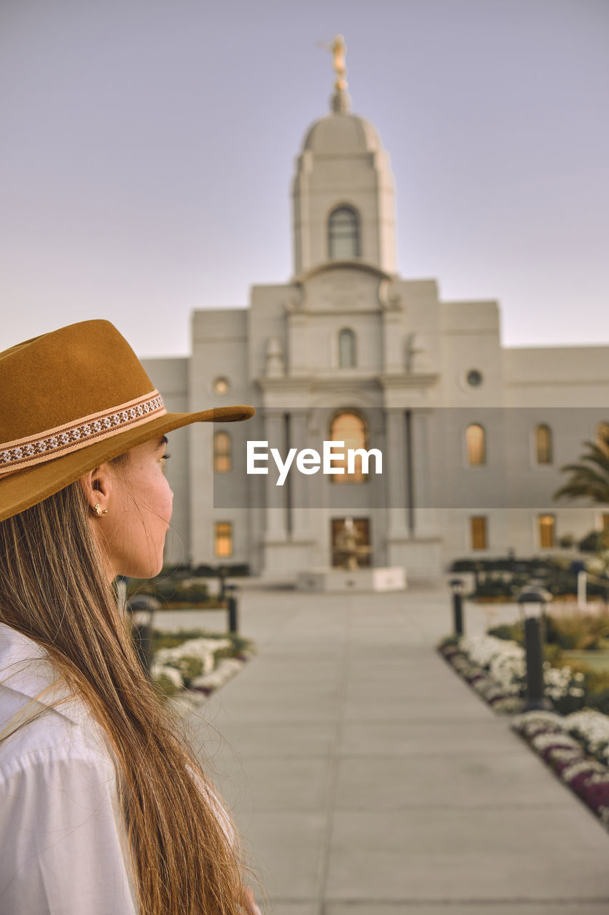 Young tourists exploring temple of the church of jesus christ of latter-day saints, lds church