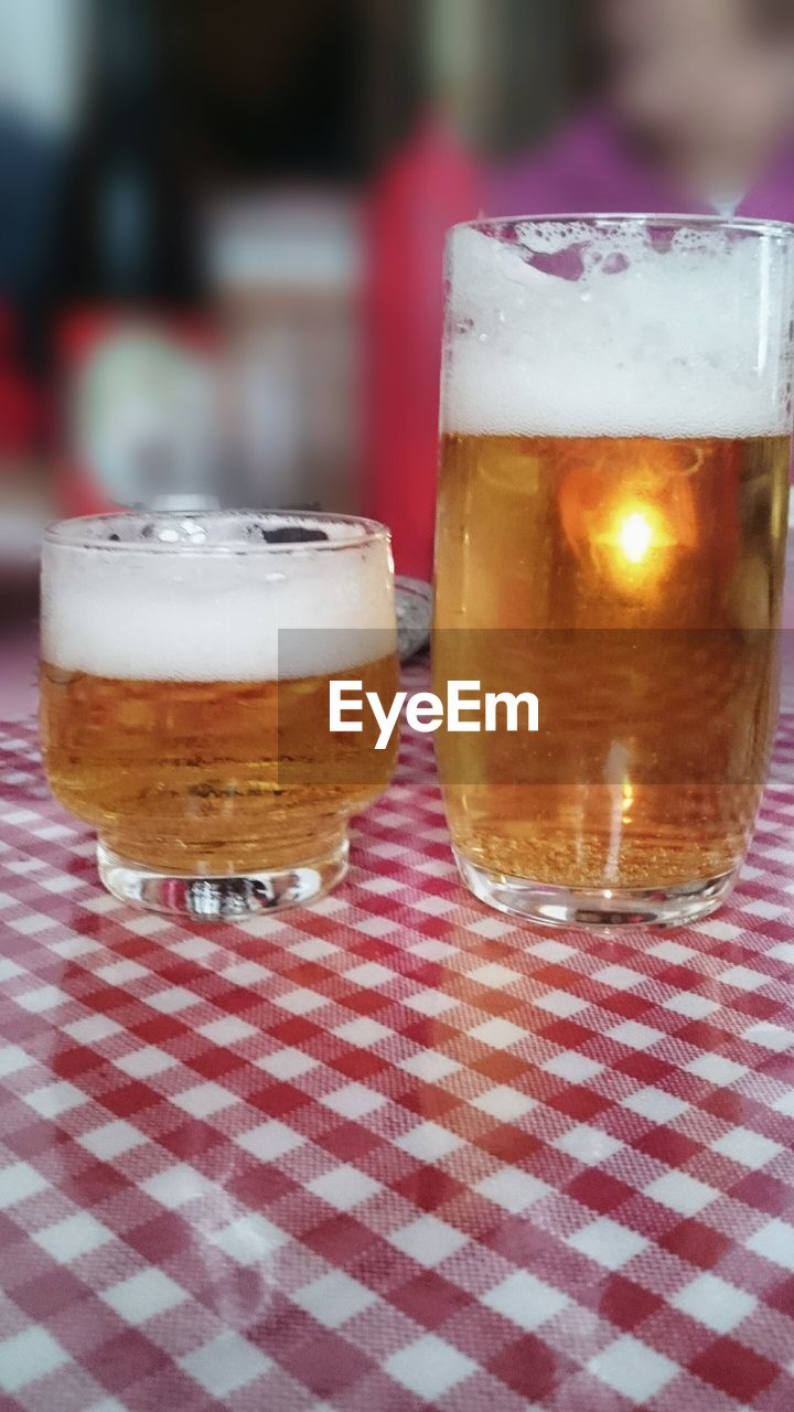 Beer glasses on restaurant table