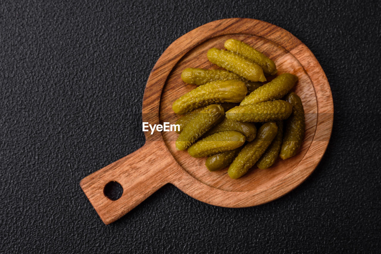 high angle view of green peas on table