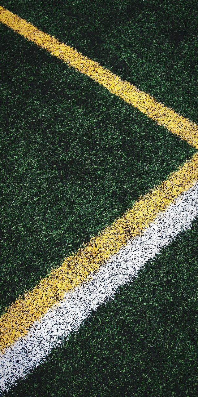 High angle view of yard line on soccer field